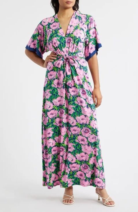 Lilly Pulitzer Dresses & Skirts - Lilly Pulitzer Wisteria V-Neck Maxi Floral Dress Low Tide Navy Size 10 NWT
